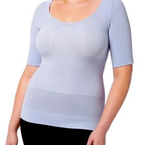 NWT Spanx Elbow Length Scoop Neck slimming control top Periwinkle Blue